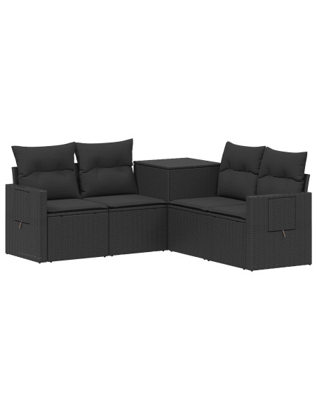 Set di divani 5 pz Nero Rattan sintetico e Acciaio
