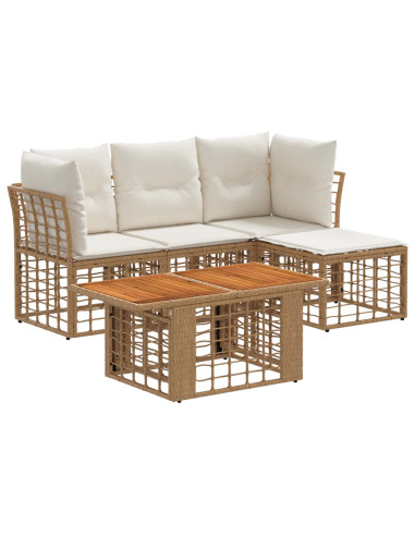 Set Divano da Giardino 5 pz Naturale e Bianco Crema polyrattan