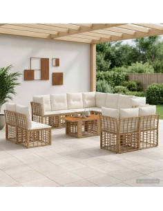 Set Divano da Giardino 12 pz Naturale e Bianco Crema polyrattan