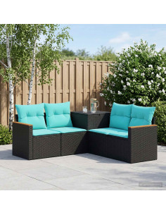 Set di divani 5 pz Nero e Blu Rattan sintetico e Acciaio