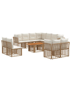 Set Divano da Giardino 12 pz Naturale e Bianco Crema polyrattan 2