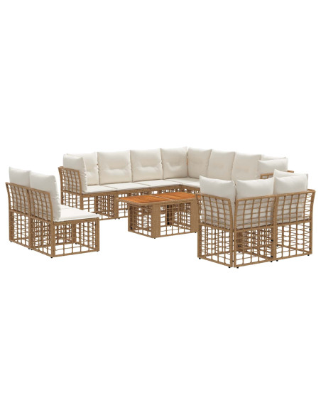 Set Divano da Giardino 12 pz Naturale e Bianco Crema polyrattan