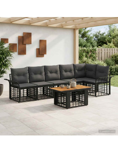 Set Divano da Giardino 7 pz Nero e Grigio scuro polyrattan