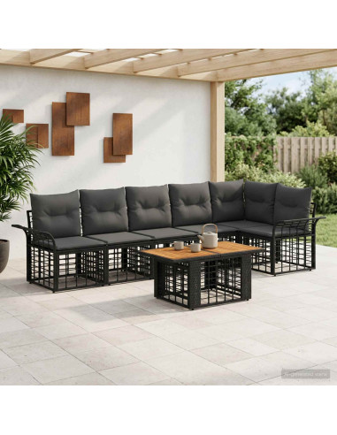 Set Divano da Giardino 7 pz Nero e Grigio scuro polyrattan