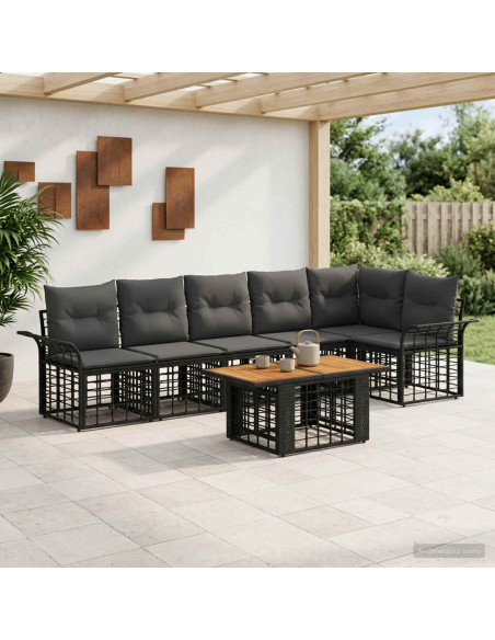 Set Divano da Giardino 7 pz Nero e Grigio scuro polyrattan