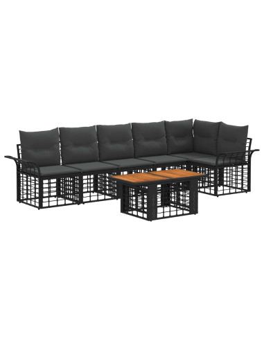 Set Divano da Giardino 7 pz Nero e Grigio scuro polyrattan