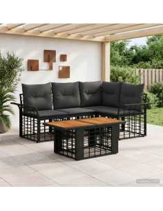 Set Divano da Giardino 5 pz Nero e Grigio scuro polyrattan