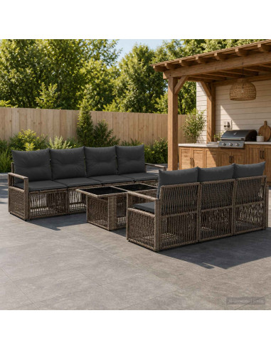 Set Divano da Giardino 8 pz Grigio e Grigio Scuro polyrattan