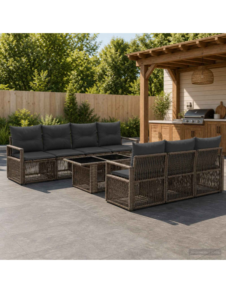 Set Divano da Giardino 8 pz Grigio e Grigio Scuro polyrattan