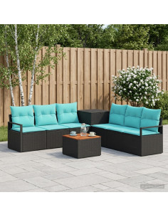 Set di divani 8 pz Nero e Blu Rattan sintetico e Acciaio