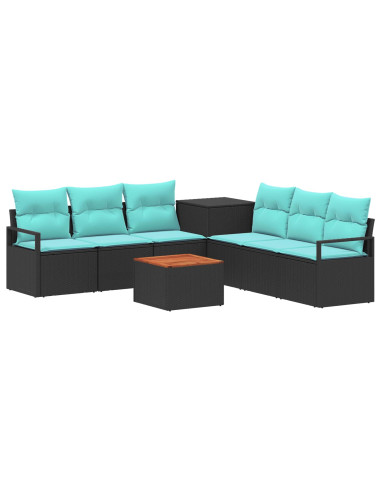 Set di divani 8 pz Nero e Blu Rattan sintetico e Acciaio