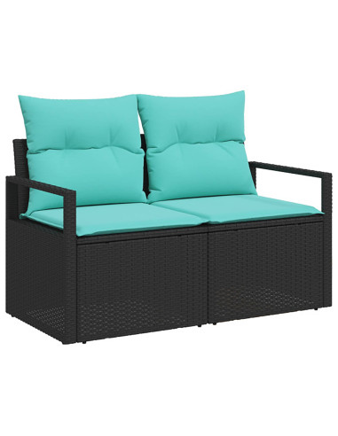 Set di divani 8 pz Nero e Blu Rattan sintetico e Acciaio