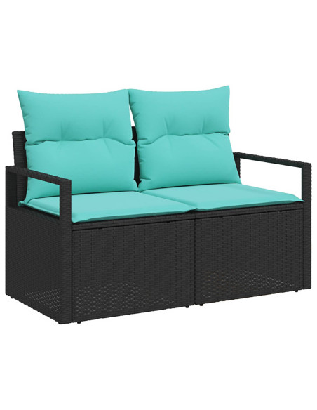 Set di divani 8 pz Nero e Blu Rattan sintetico e Acciaio