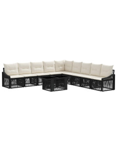 Set Divano da Giardino 10 pz Nero e Bianco Crema polyrattan 2