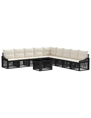 Set Divano da Giardino 10 pz Nero e Bianco Crema polyrattan