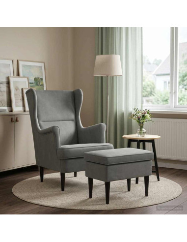 Poltrona con Ottomano 2 pz Grigio Scuro Velluto