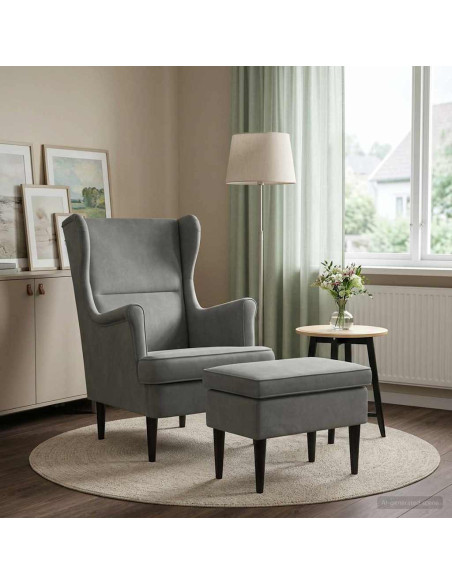 Poltrona con Ottomano 2 pz Grigio Scuro Velluto