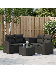 Set di divani 6 pz Nero Rattan sintetico e Acciaio