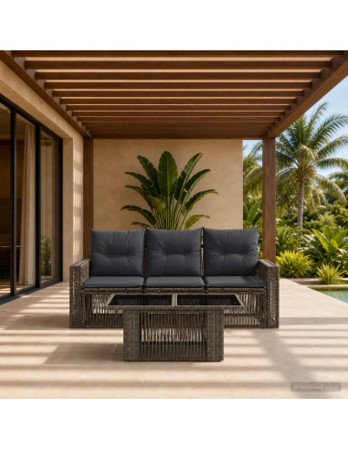 Set Divano da Giardino 4 pz Grigio e Grigio Scuro polyrattan