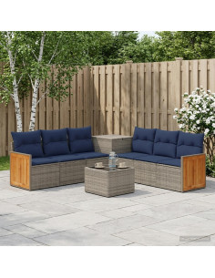 Set di divani 8 pz Grigio e Blu Navy Rattan sintetico e Acciaio