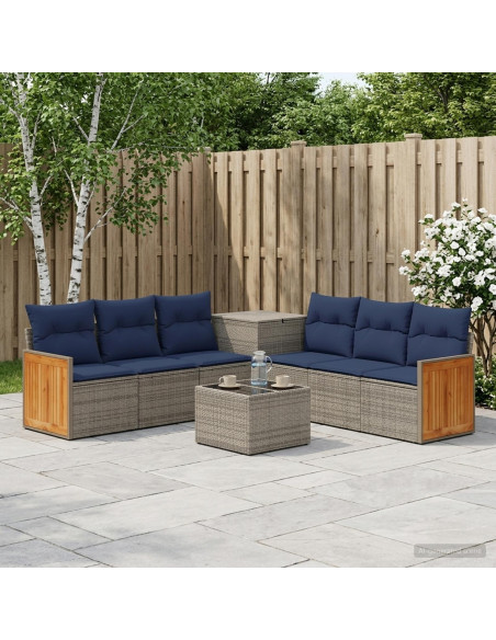 Set di divani 8 pz Grigio e Blu Navy Rattan sintetico e Acciaio