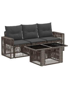 Set Divano da Giardino 4 pz Grigio e Grigio Scuro polyrattan 2