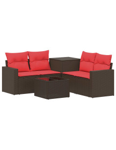 Set di divani 6 pz Marrone e Rosso Rattan sintetico e Acciaio 2