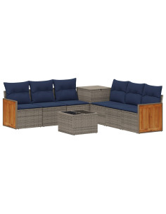 Set di divani 8 pz Grigio e Blu Navy Rattan sintetico e Acciaio 2