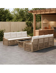 Set Divano da Giardino 9 pz Beige e Bianco Crema polyrattan