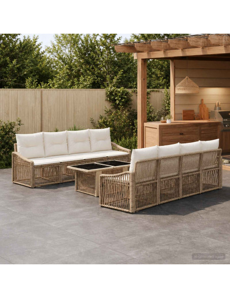 Set Divano da Giardino 9 pz Beige e Bianco Crema polyrattan