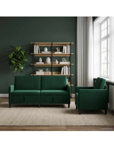 Set di Divani con Storage 2 pz Verde Scuro Poliestere
