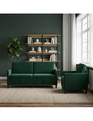 Set di Divani con Storage 2 pz Verde Scuro Poliestere