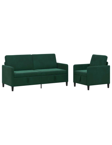 Set di Divani con Storage 2 pz Verde Scuro Poliestere