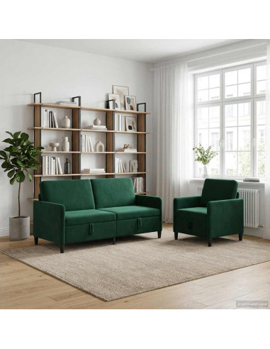Set di Divani con Storage 2 pz Verde Scuro Poliestere