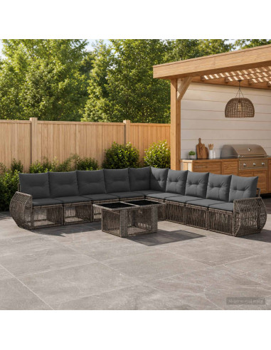 Set Divano da Giardino 10 pz Grigio e Grigio Scuro polyrattan