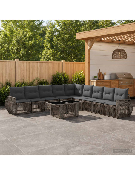 Set Divano da Giardino 10 pz Grigio e Grigio Scuro polyrattan