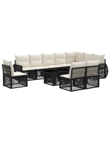 Set Divano da Giardino 11 pz Nero e Bianco Crema polyrattan