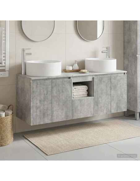 Set di Armadi da Bagno 3 pz Grigio Cemento