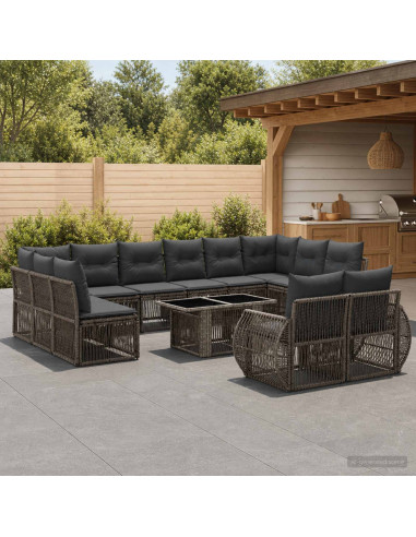 Set Divano da Giardino 13 pz Grigio e Grigio Scuro polyrattan