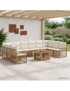 Set Divano da Giardino 11 pz Naturale e Bianco Crema polyrattan