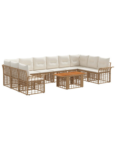 Set Divano da Giardino 11 pz Naturale e Bianco Crema polyrattan