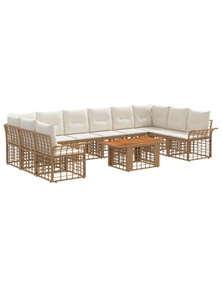 Set Divano da Giardino 11 pz Naturale e Bianco Crema polyrattan