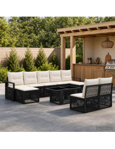 Set Divano da Giardino 10 pz Nero e Bianco Crema polyrattan