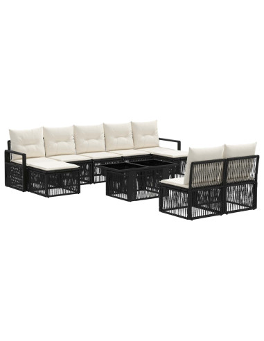 Set Divano da Giardino 10 pz Nero e Bianco Crema polyrattan