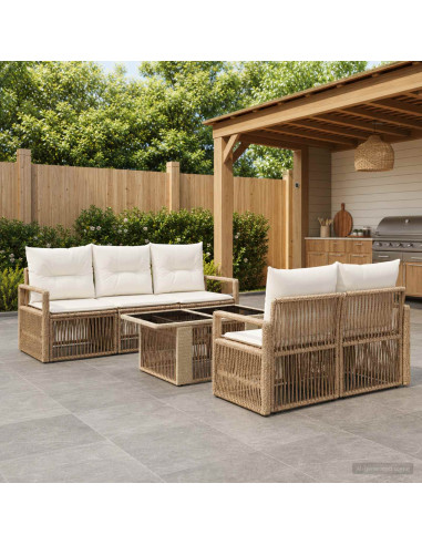 Set Divano da Giardino 6 pz Beige e Bianco Crema polyrattan