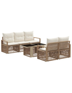 Set Divano da Giardino 6 pz Beige e Bianco Crema polyrattan 2
