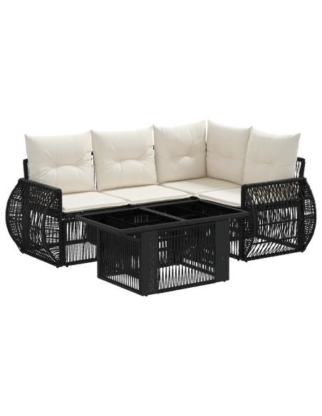 Set Divano da Giardino 5 pz Nero e Bianco Crema polyrattan