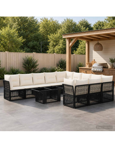 Set Divano da Giardino 12 pz Nero polyrattan