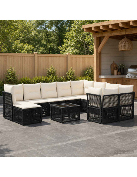 Set Divano da Giardino 11 pz Nero polyrattan