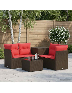 Set di divani 6 pz Marrone e Rosso Rattan sintetico e Acciaio
